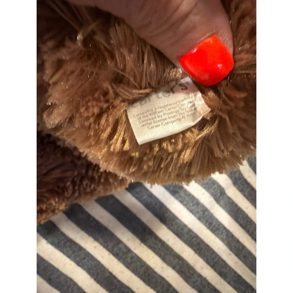 Carters Brown Shaggy Plush Teddy Bear Red Ribbon Stuffed Animal 13 Inch Toy